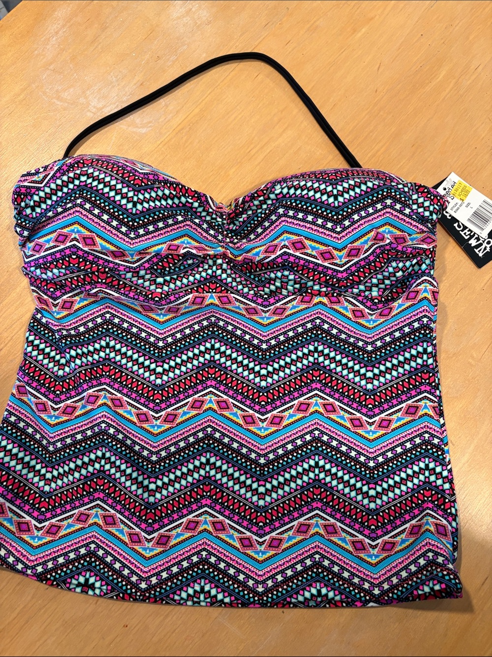 Mossimo Supply Co. Multicolor Chevron Bandeau One-Piece - Pink, Turquoise, Black
